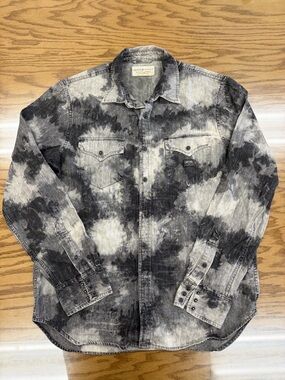 Ralph Lauren Denim & Supply Western Shirt L Black Tie Dye Bleached Pearl Polo